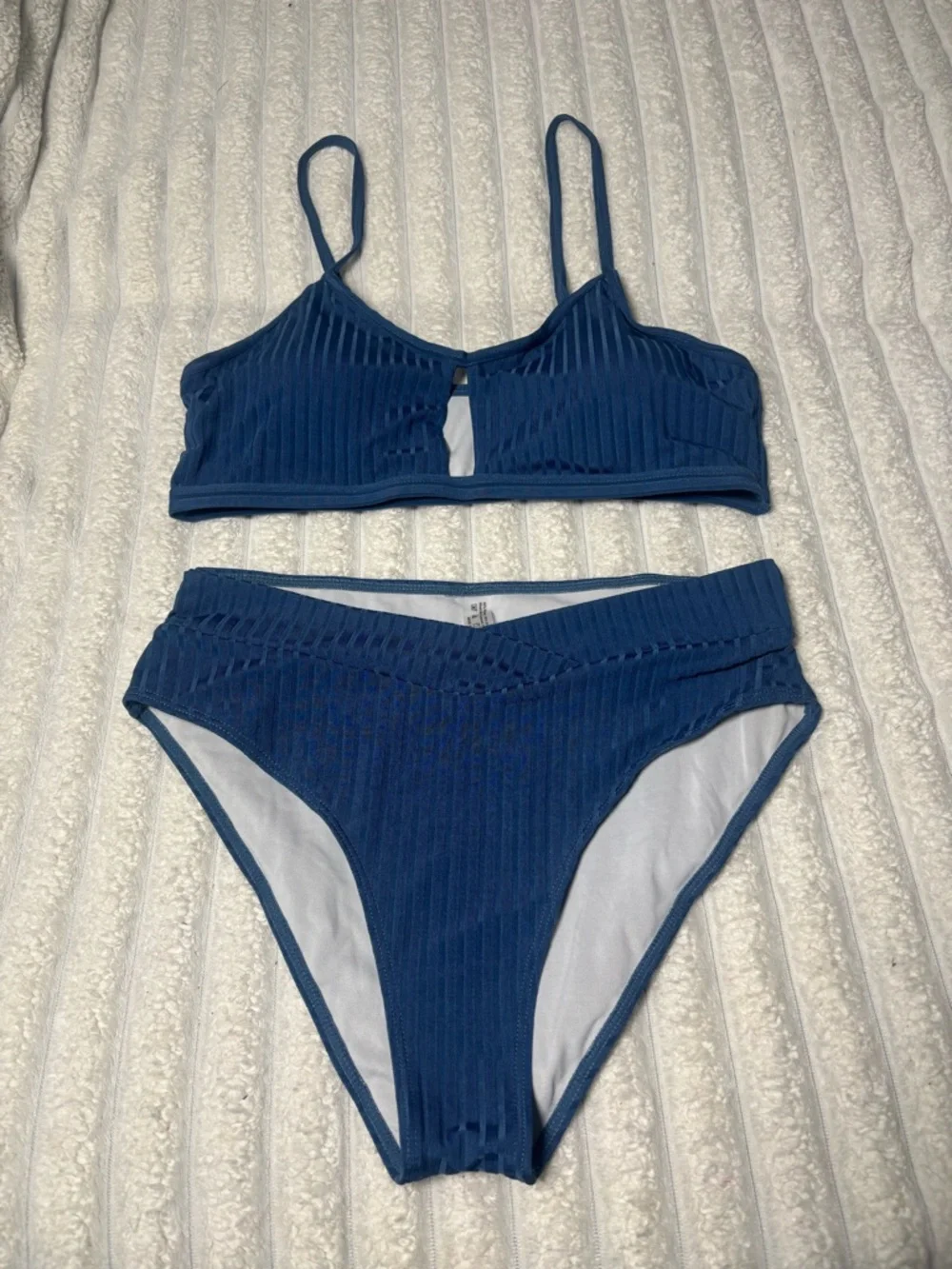 Ribbed Keyhole Bralette High-Waist Bikini - Blue